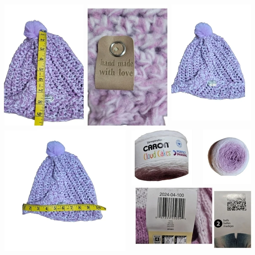Hand Crafted Crochet 2-piece Set Fringe Scarf & Winter beanie Purple chunky knit